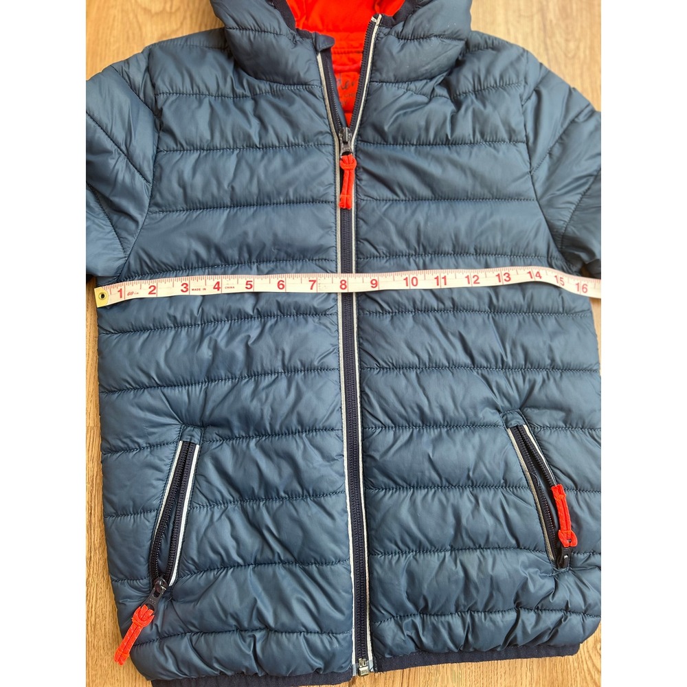Boden Kids Navy Blue Orange Packable Puffer Jacket Hooded Water Resistant 7-8Y - Picture 8 of 8